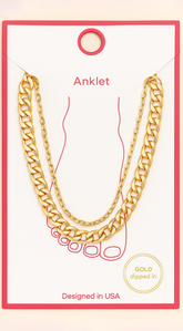 Nina Metal Chain Link Double Layered Anklet - Gold